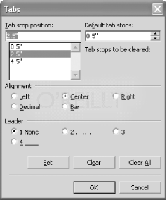 Figure 2-15: Tab stop definitions, corresponding to Example 2-5
                  