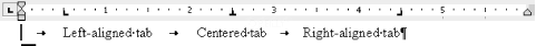 Figure 2-16: Three kinds of custom tab stops