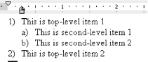 Figure 2-18: A simple nested list in Word