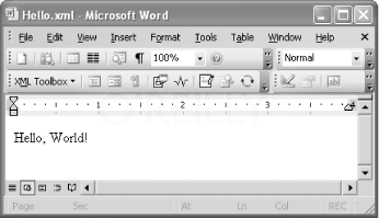 Figure 2-1: Our hand-edited WordprocessingML file, opened in Word