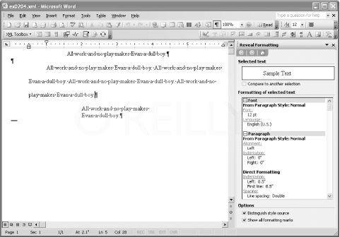 Figure 2-12: Applying paragraph properties as direct formatting